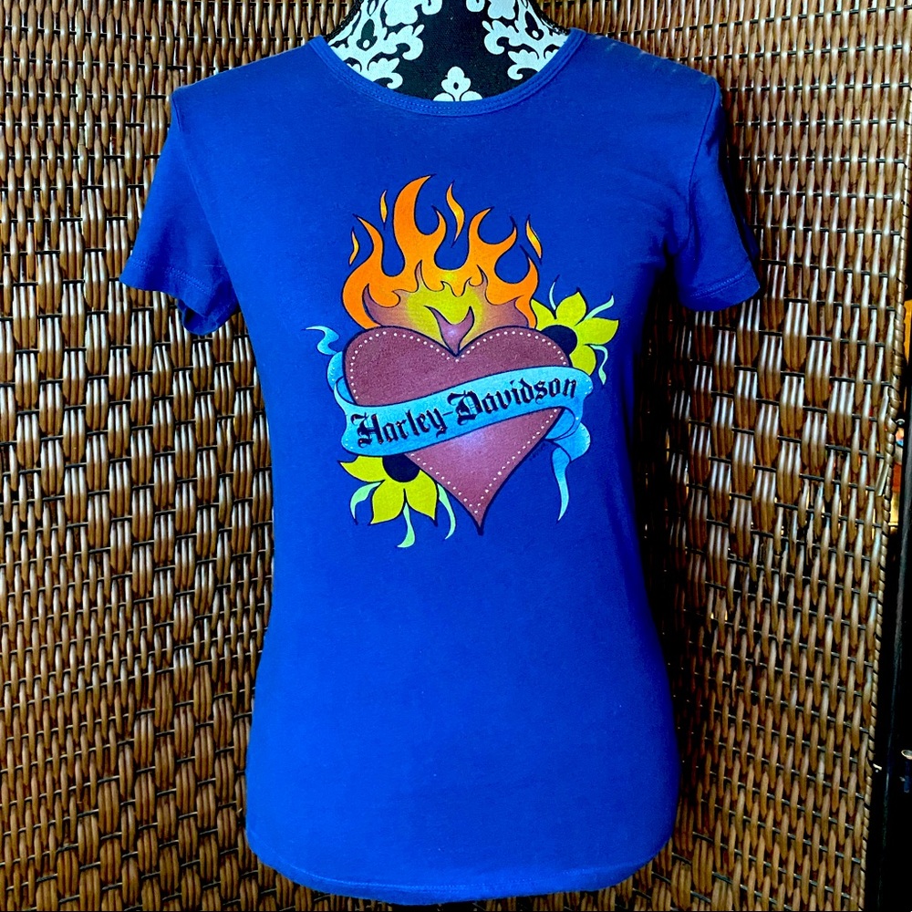 Harley Davidson blue short sleeve women’s size small tee from Shreveport, CA